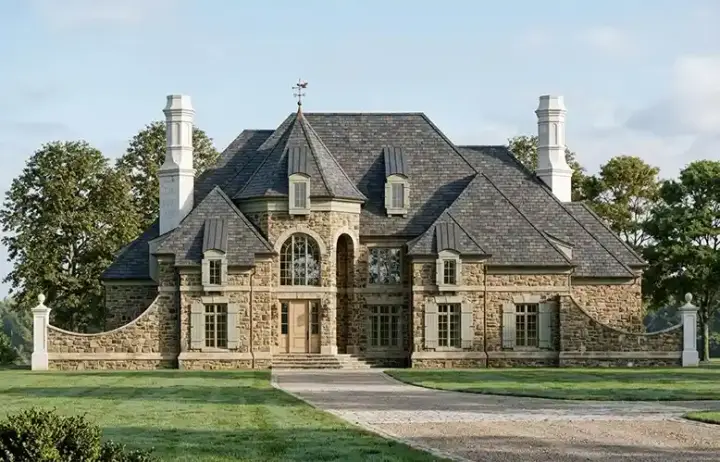 European house plans 24-175 - front exterior, 4,140 sq ft, 4 bed, 4 bath house plans | Monster House Plans