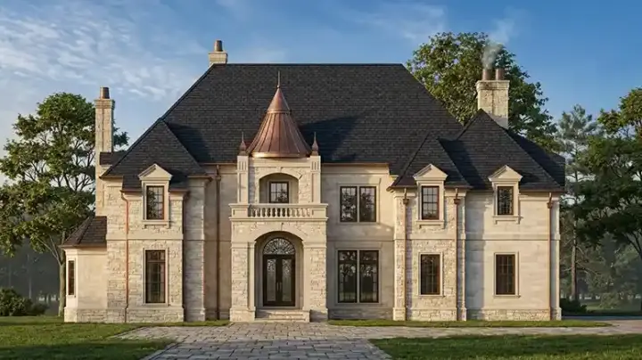 Mediterranean house plans 24-183 - front exterior, 3,777 sq ft, 4 bed, 4 bath house plans | Monster House Plans