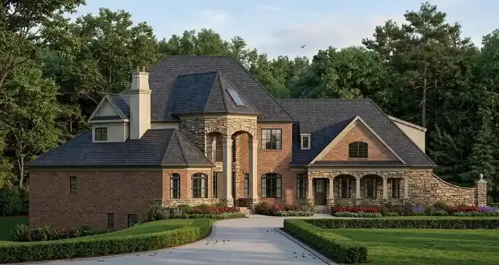 European house plans 24-193 - front exterior, 3,912 sq ft, 4 bed, 4 bath house plans | Monster House Plans