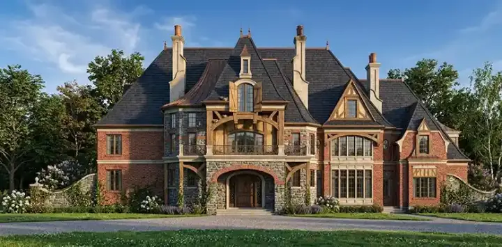 European house plans 24-199 - front exterior, 8,789 sq ft, 5 bed, 5 bath house plans | Monster House Plans