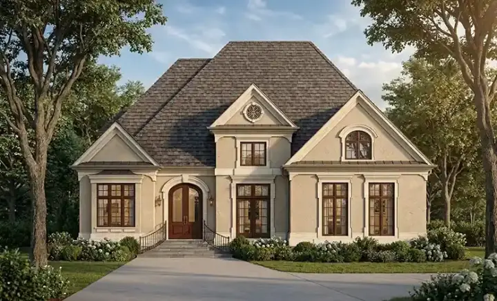 European house plans 24-217 - front exterior, 2,658 sq ft, 4 bed, 3 bath house plans | Monster House Plans