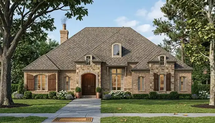 European house plans 24-224 - front exterior, 2,365 sq ft, 3 bed, 2 bath house plans | Monster House Plans