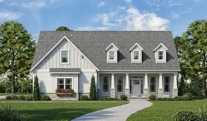 Farmhouse house plans 24-244 - front exterior, 1,898 sq ft, 3 bed, 2 bath house plans | Monster House Plans
