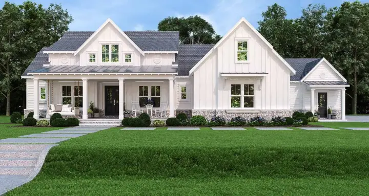 Modern Farmhouse house plans 24-247 - front exterior, 2,484 sq ft, 3 bed, 3 bath house plans | Monster House Plans