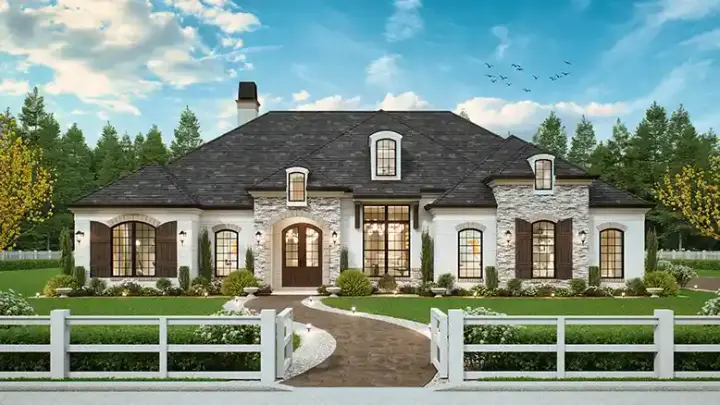 European house plans 24-248 - front exterior, 2,403 sq ft, 3 bed, 3 bath house plans | Monster House Plans