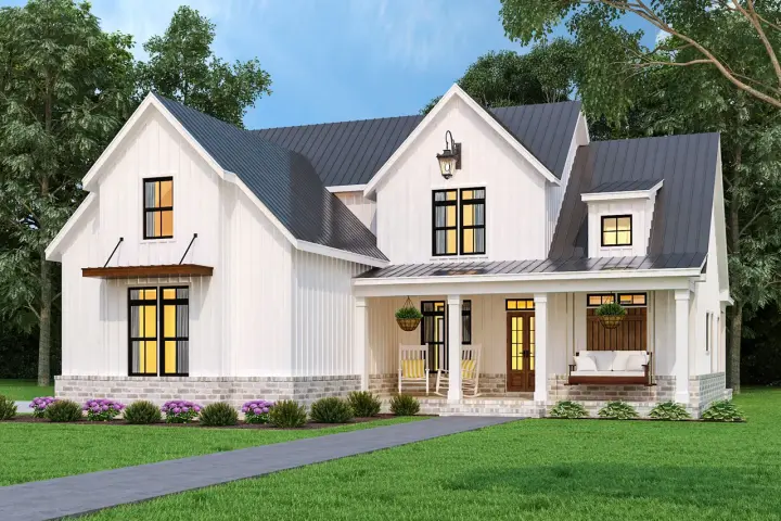 Modern Farmhouse house plans 24-250 - front exterior, 1,999 sq ft, 3 bed, 3 bath house plans | Monster House Plans
