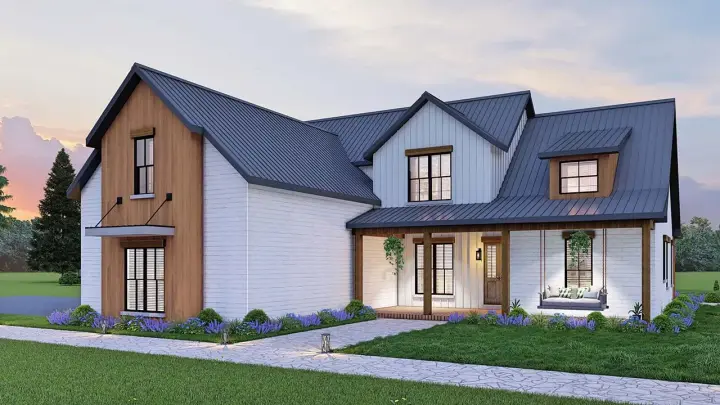 Modern Farmhouse house plans 24-252 - front exterior, 2,499 sq ft, 3 bed, 2 bath house plans | Monster House Plans