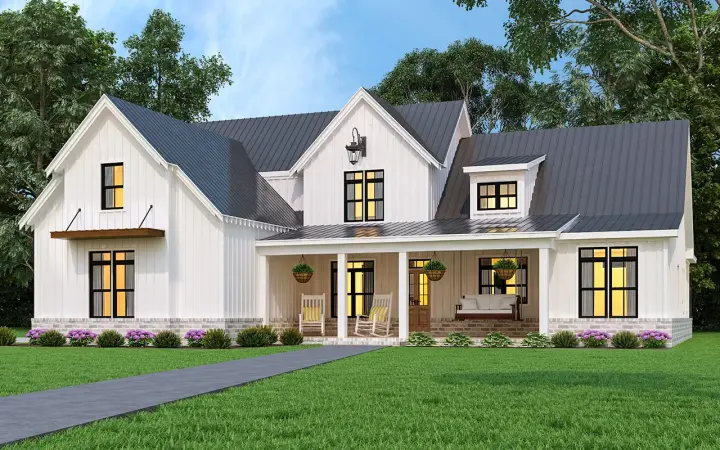 Modern Farmhouse house plans 24-253 - front exterior, 2,230 sq ft, 3 bed, 2 bath house plans | Monster House Plans