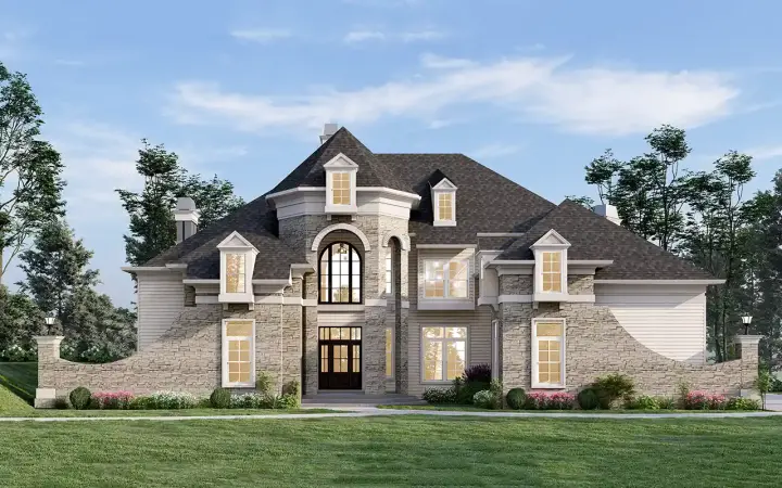 European house plans 24-257 - front exterior, 4,212 sq ft, 4 bed, 4 bath house plans | Monster House Plans