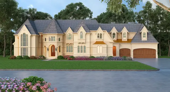 French Country house plans 24-258 - front exterior, 4,962 sq ft, 4 bed, 4 bath house plans | Monster House Plans