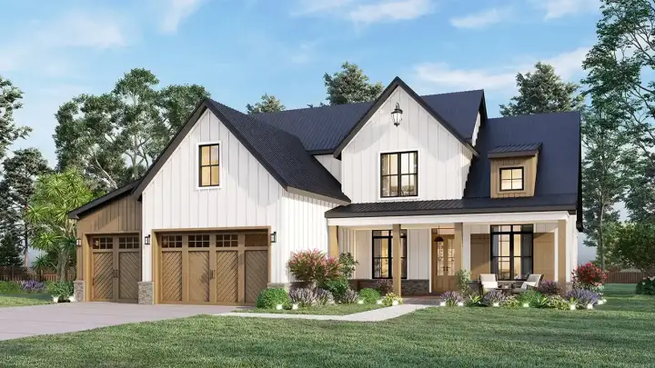 Modern Farmhouse house plans 24-260 - front exterior, 2,017 sq ft, 3 bed, 2 bath house plans | Monster House Plans