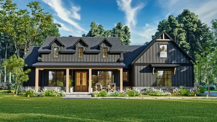 Modern Farmhouse house plans 24-263 - front exterior, 2,473 sq ft, 3 bed, 3 bath house plans | Monster House Plans