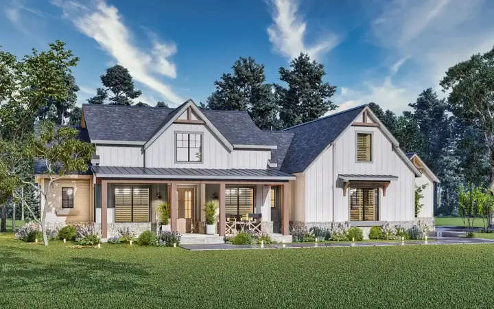 Modern Farmhouse house plans 24-264 - front exterior, 2,764 sq ft, 4 bed, 3 bath house plans | Monster House Plans