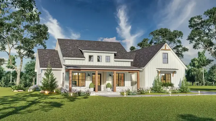 Modern Farmhouse house plans 24-265 - front exterior, 2,473 sq ft, 3 bed, 3 bath house plans | Monster House Plans