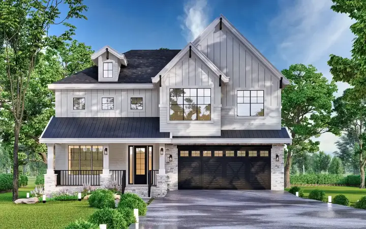 Modern Farmhouse house plans 24-266 - front exterior, 2,968 sq ft, 4 bed, 4 bath house plans | Monster House Plans