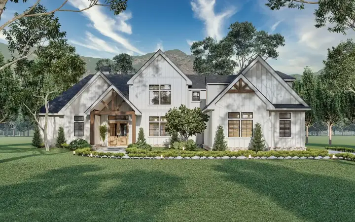 Modern Farmhouse house plans 24-267 - front exterior, 2,091 sq ft, 3 bed, 2 bath house plans | Monster House Plans
