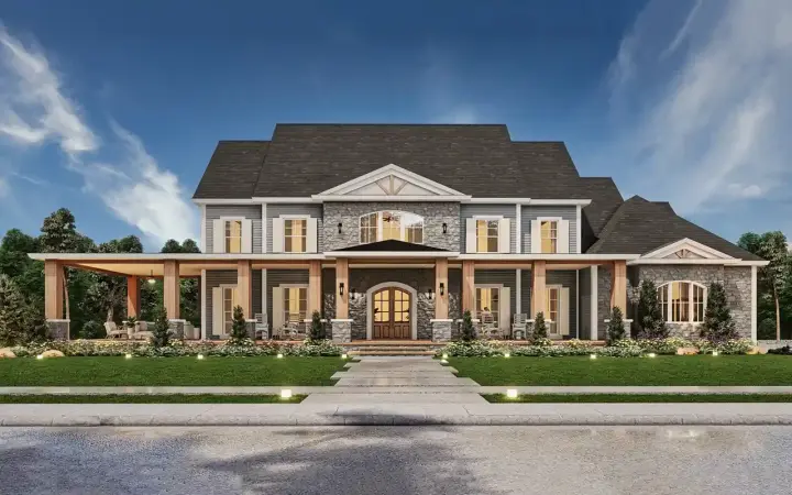 Country house plans 24-268 - front exterior, 3,986 sq ft, 3 bed, 3 bath house plans | Monster House Plans