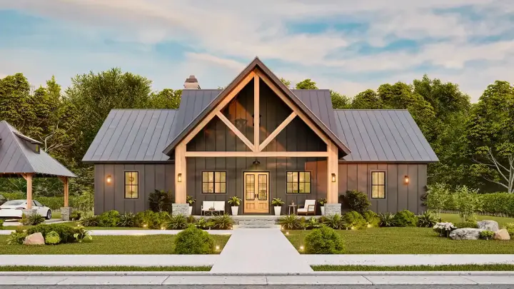 Mountain Rustic house plans 24-270 - front exterior, 1,849 sq ft, 3 bed, 2 bath house plans | Monster House Plans