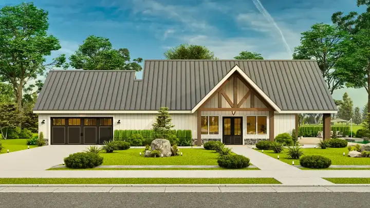 Barndominium house plans 24-272 - front exterior, 1,983 sq ft, 3 bed, 2 bath house plans | Monster House Plans
