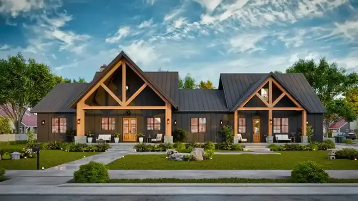 Modern Farmhouse house plans 24-279 - front exterior, 2,027 sq ft, 3 bed, 3 bath house plans | Monster House Plans