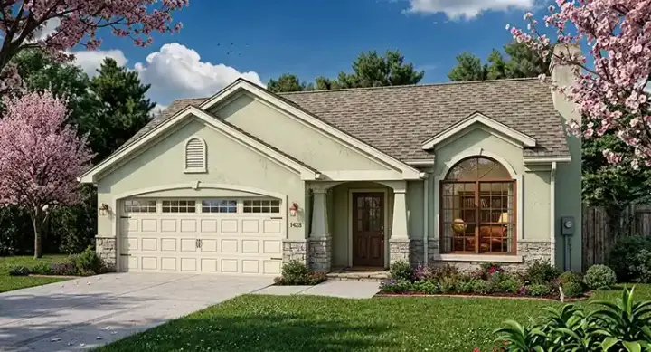 Traditional house plans 25-101 - front exterior, 926 sq ft, 2 bed, 1 bath house plans | Monster House Plans