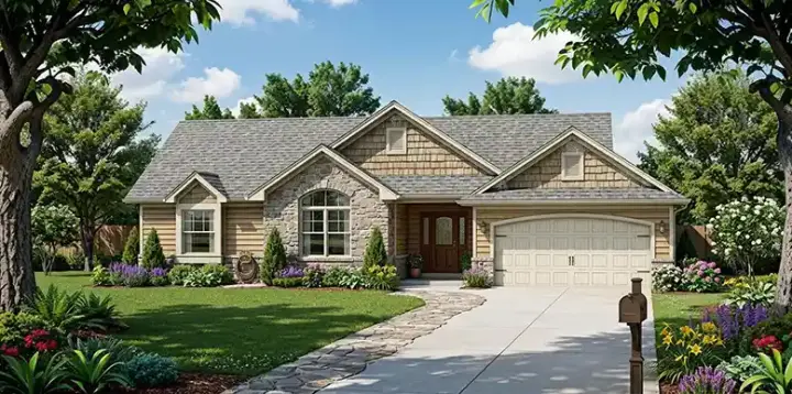 Traditional house plans 25-111 - front exterior, 1,214 sq ft, 3 bed, 2 bath house plans | Monster House Plans