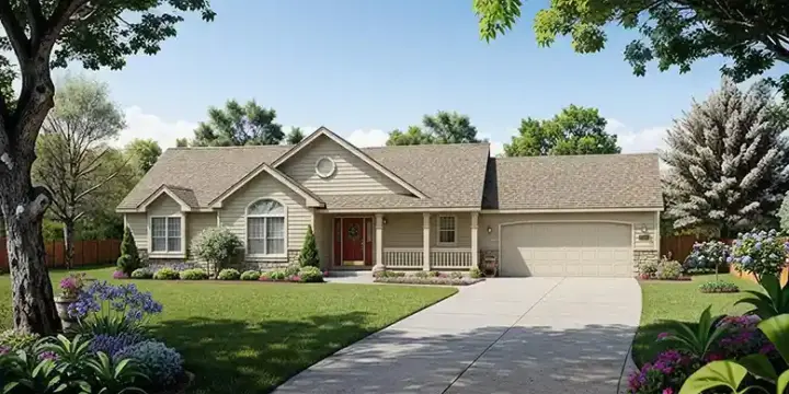 Ranch house plans 25-113 - front exterior, 1,236 sq ft, 3 bed, 2 bath house plans | Monster House Plans
