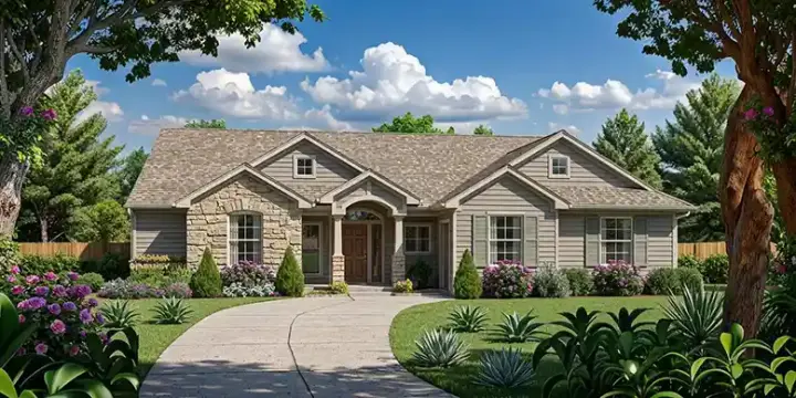 Traditional house plans 25-123 - front exterior, 1,307 sq ft, 3 bed, 2 bath house plans | Monster House Plans
