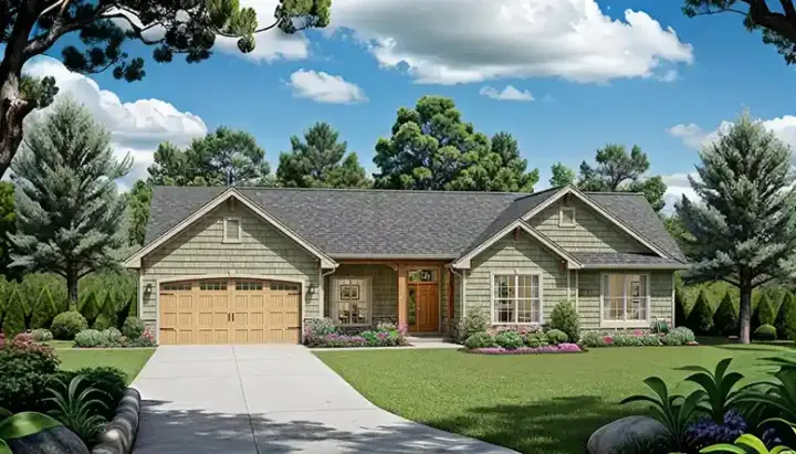 Country house plans 25-129 - front exterior, 1,420 sq ft, 3 bed, 2 bath house plans | Monster House Plans