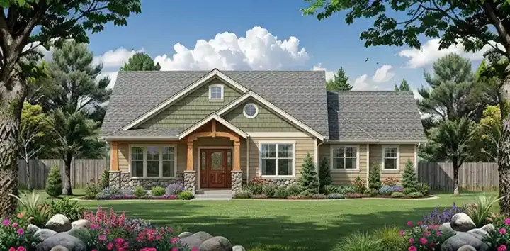 Traditional house plans 25-160 - front exterior, 1,370 sq ft, 3 bed, 2 bath house plans | Monster House Plans