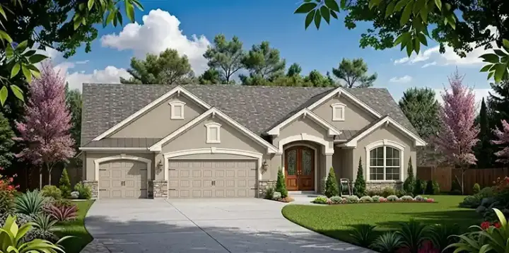 Mediterranean house plans 25-205 - front exterior, 2,051 sq ft, 3 bed, 2 bath house plans | Monster House Plans