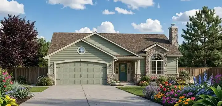 Traditional house plans 25-208 - front exterior, 998 sq ft, 2 bed, 2 bath house plans | Monster House Plans