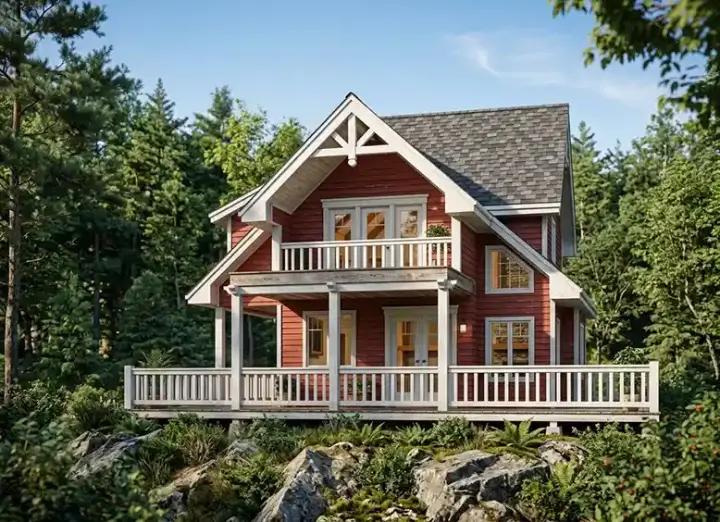 Mountain Rustic house plans 26-105 - front exterior, 1,286 sq ft, 2 bed, 2 bath house plans | Monster House Plans
