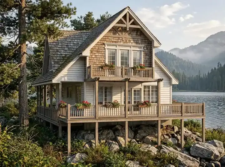 Mountain Rustic house plans 26-107 - front exterior, 1,370 sq ft, 3 bed, 2 bath house plans | Monster House Plans