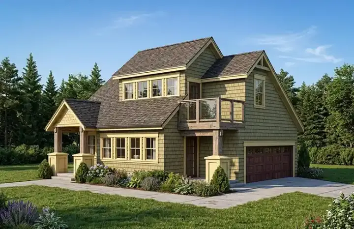 Craftsman house plans 26-116 - front exterior, 476 sq ft, 0 bed, 1 bath house plans | Monster House Plans