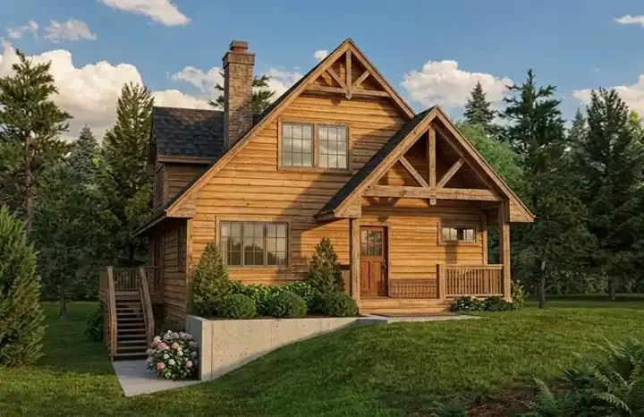 Mountain Rustic house plans 26-118 - front exterior, 1,741 sq ft, 3 bed, 2 bath house plans | Monster House Plans