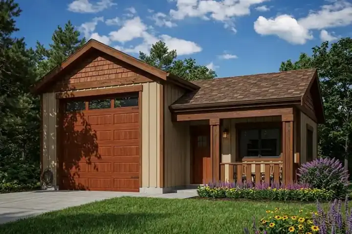 Craftsman house plans 26-147 - front exterior, 628 sq ft, 0 bed, 0 bath house plans | Monster House Plans