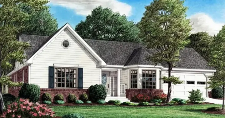 Traditional house plans 27-107 - front exterior, 1,487 sq ft, 3 bed, 2 bath house plans | Monster House Plans