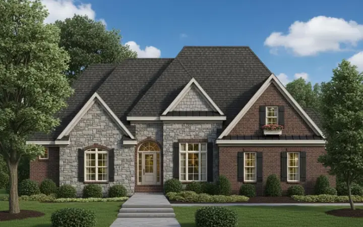 European house plans 27-164 - front exterior, 4,117 sq ft, 4 bed, 4 bath house plans | Monster House Plans