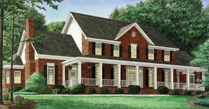 Southern Colonial house plans 27-169 - front exterior, 4,058 sq ft, 4 bed, 3 bath house plans | Monster House Plans