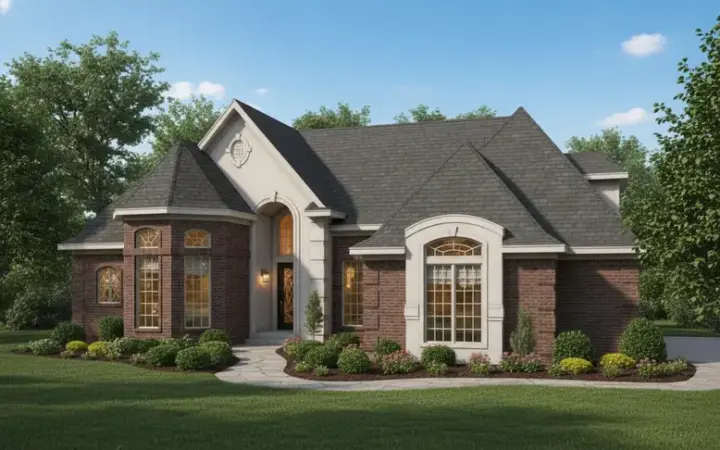 European house plans 27-178 - front exterior, 2,295 sq ft, 3 bed, 2 bath house plans | Monster House Plans