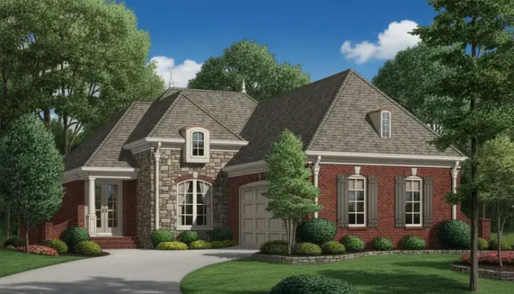 French Country house plans 27-203 - front exterior, 2,522 sq ft, 3 bed, 3 bath house plans | Monster House Plans