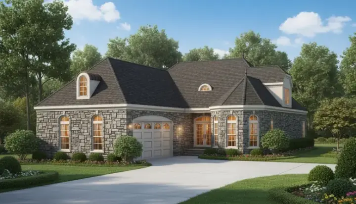 European house plans 27-209 - front exterior, 2,583 sq ft, 3 bed, 2 bath house plans | Monster House Plans