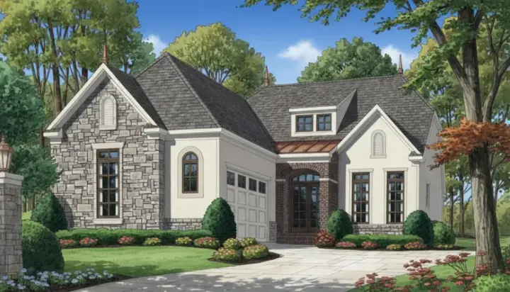 French Country house plans 27-218 - front exterior, 2,687 sq ft, 3 bed, 2 bath house plans | Monster House Plans