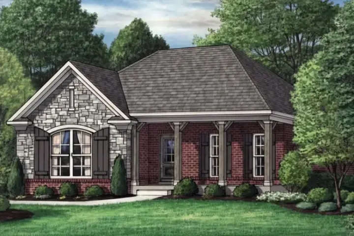 Southern house plans 27-223 - front exterior, 1,468 sq ft, 3 bed, 2 bath house plans | Monster House Plans