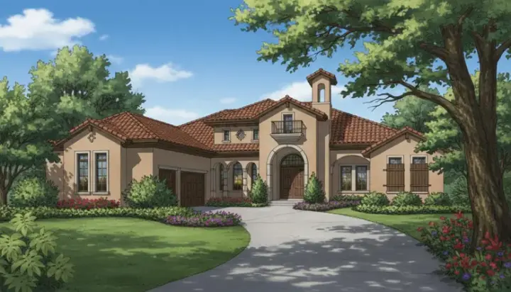 Mediterranean house plans 28-103 - front exterior, 3,606 sq ft, 2 bed, 2 bath house plans | Monster House Plans