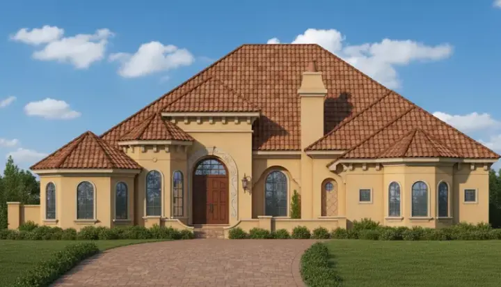 French Country house plans 28-104 - front exterior, 4,744 sq ft, 3 bed, 3 bath house plans | Monster House Plans