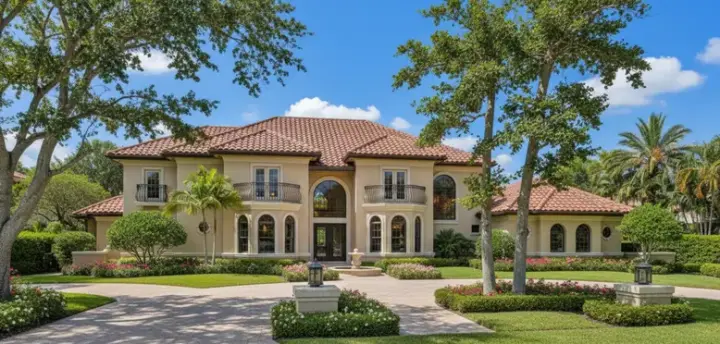 Spanish house plans 28-112 - front exterior, 4,463 sq ft, 4 bed, 4 bath house plans | Monster House Plans