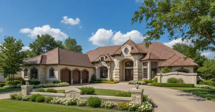 French Country house plans 28-113 - front exterior, 4,100 sq ft, 4 bed, 4 bath house plans | Monster House Plans