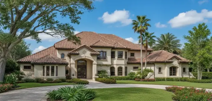 Mediterranean house plans 28-121 - front exterior, 5,144 sq ft, 4 bed, 3 bath house plans | Monster House Plans